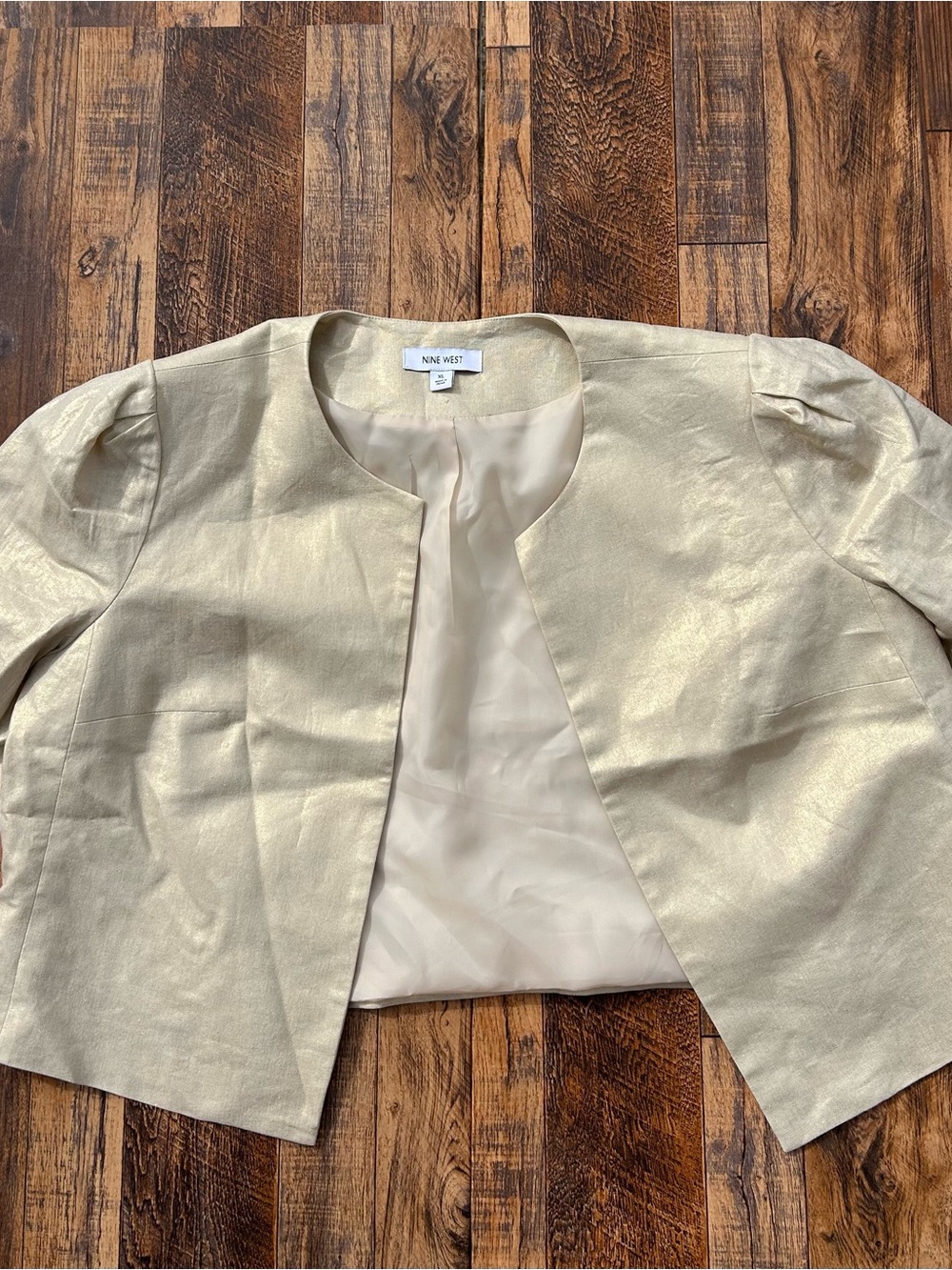 Nine West Metallic Gold Cropped Open-Front Jacket
